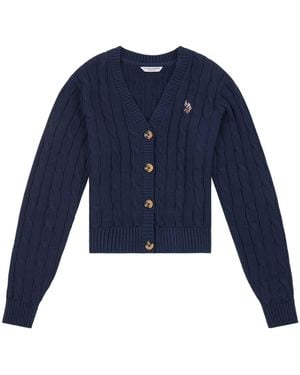 U.S. POLO ASSN. U. S. Polo Assn U. S. Polo Assn. Cable Knit Cropped Cardigan - Blue