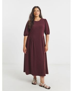 Simply Be Jersey Linen Waist Detail Midi Dress - Red