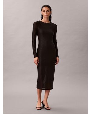 Calvin Klein Allover Emblem Logo Lace Maxi Dress - Black