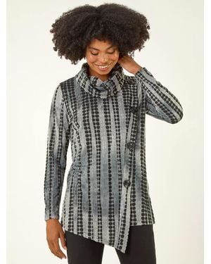 Roman Cowl Neck Buttoned Top - Gray