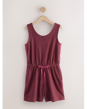 Next Plum Sleeveless Tie Waist Cotton Playsuit - Red