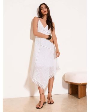 Lipsy Petite Broderie Detail Strappy V Neck Hanky Hem Midi Dress - White