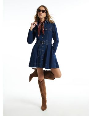 River Island Belted Denim Swing Dress - Blue