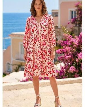 Roman Petite Floral V-Neck Tiered Dress