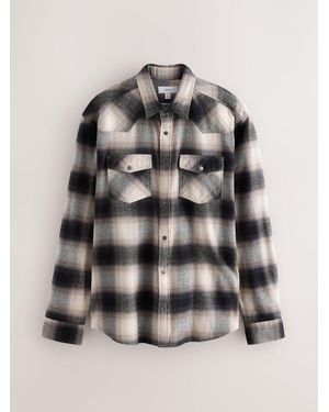 Next Monochrome Check Western Styling Long Sleeve Shirt - Gray
