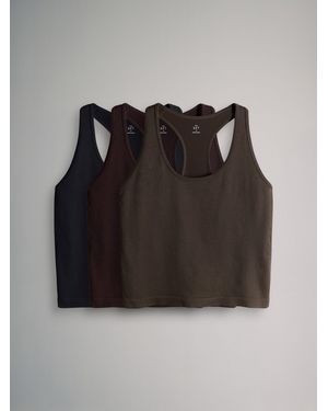 The Set 3 Pack Active Ribbed Racer Vest/Chocolate/Khaki - Black