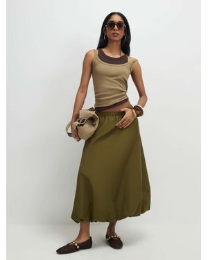 River Island Bubble Hem Midi Skirt - Green