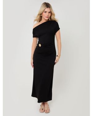 Threadbare Off Shoulder Draped Jersey Maxi Dress - Black