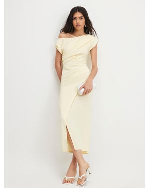 River Island Asymmetric Drape Wrap Midi Dress - Natural