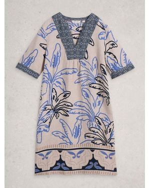 White Stuff Ash Linen Dress - Blue