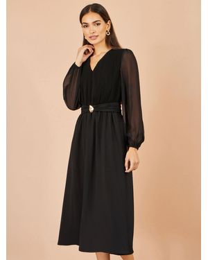 Yumi' Midi Dress With Buckle Detail - Black
