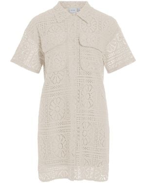 Vila Crochet Style Patterned Shirt Dress - White