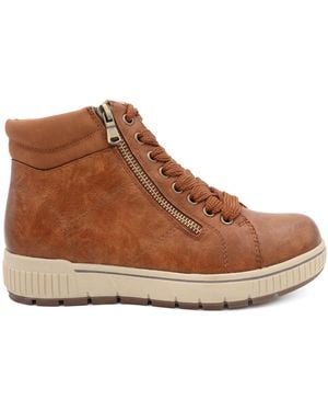 Pavers Tan Lace Up Boots With Side Zip - Brown