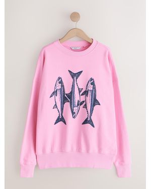 Next Graphic Beaded Fish Graphic Sweatshirt - Pink