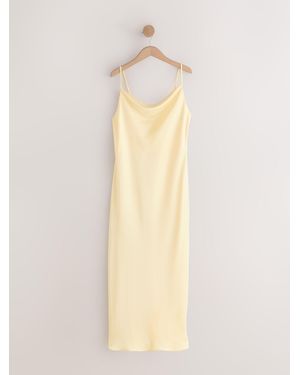 Next Satin Cowl Neck Wedding Guest Bridesmaid Maxi Dress - Natural