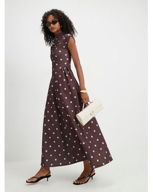 River Island Polka Dot High Neck Cap Sleeve Maxi Dress - Brown