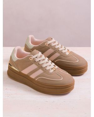 Lipsy Taupe Faux Suede Standard Fit Chunky Gum Sole Sports Sneakers - Pink