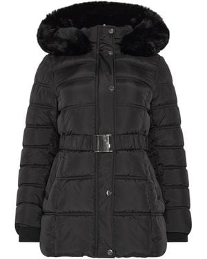 M Com Petite Short Belted Coat - Black