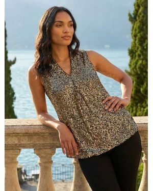 Roman Sequin Pleat Front Vest Top - Metallic