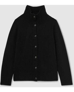 Reiss Wool-Cashmere Funnel-Neck Cardigan - Black