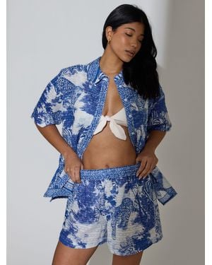 South Beach Leopard Safari Print Beach Shorts - Blue