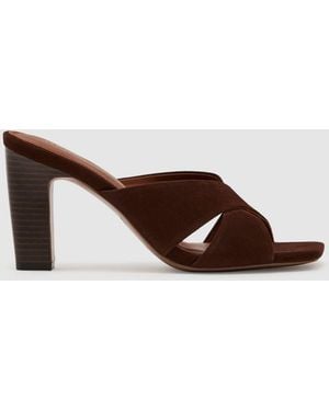Reiss Rochelle Suede Cross-Strap Block-Heel Mules - Brown