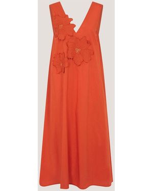 Monsoon Rosalie Floral Appliqué Cotton Midi Dress - Red