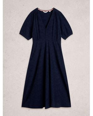 White Stuff Megan Embroidered Jersey Dress - Blue