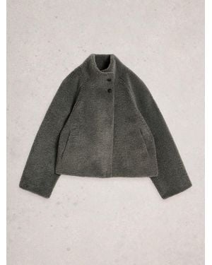 White Stuff Adley Reversible Borg Jacket - Gray