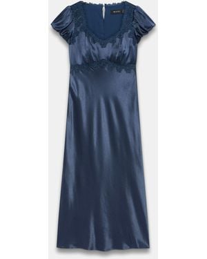 Mint Velvet Satin Lace Detail Midi Dress - Blue