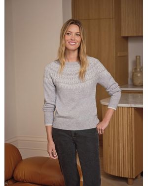 Pure Collection Cashmere Blend Fairisle Crew-Neck Jumper - Brown