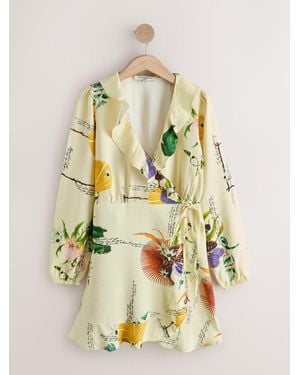 Next Long Sleeve Mini Wrap Dress - Metallic