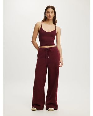 Cotton On Plush Tie Waist Wide Leg Sweatpants - Red