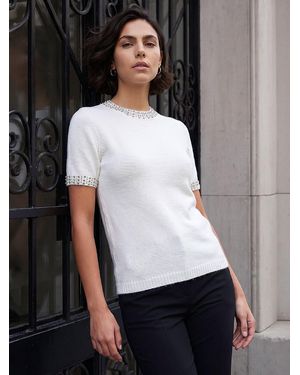 Roman Embellished Trim Top - Black