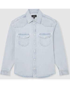 Reiss Finley Washed Denim Western Overshirt - Blue
