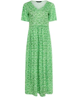 M Com Floral V-Neck Dress - Green