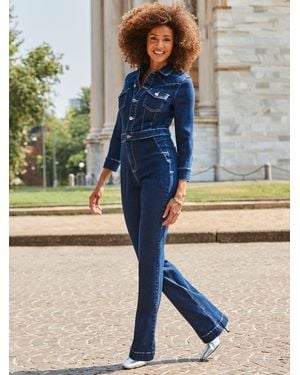 Sosandar Western Bootcut Denim Jumpsuit - Blue