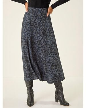 Roman Abstract Diamond Print Midi Skirt - Blue