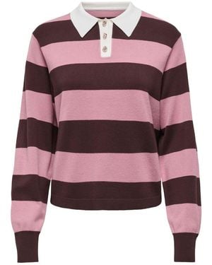 Jdy Knitted Stripe Polo Shirt - Pink