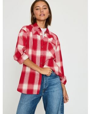 Anthropologie Cotton Long Sleeve Check Shirt - Red