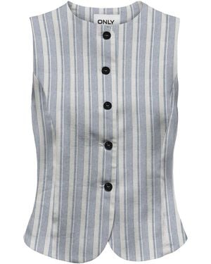 ONLY Striped Round Neck Waistcoat - Grey