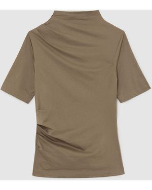 Reiss Taupe Neutral Tulia Cotton-Blend High-Neck Draped Top - Natural