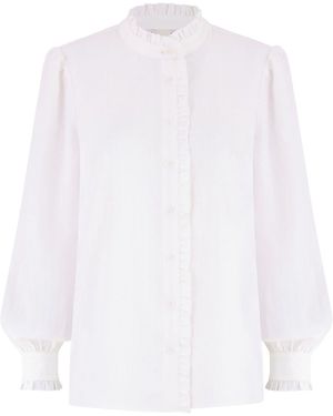 Yumi' Frill High Neck Shirt - White