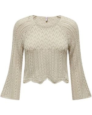 ONLY 3/4 Sleeve Crochet Pullover Jumper - White