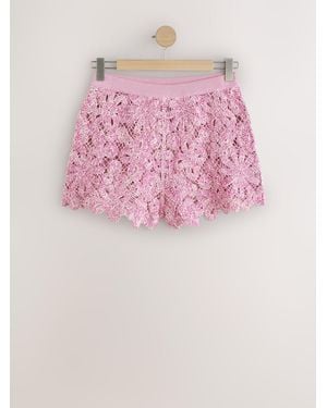 Next Twist Yarn Crochet High Waist Shorts - Pink