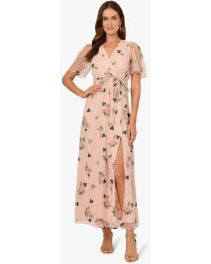 Adrianna Papell Embroidered Flutter Dress - White