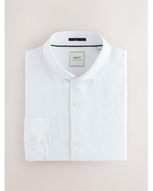 Next 100% Linen Short Long Signature Textured Shirtxxxl - Weiß