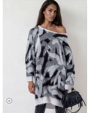 Religion Off The Shoulder Knitted Layla Dress - Gray