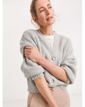 JD Williams Rib V-Neck Cardigan - Gray