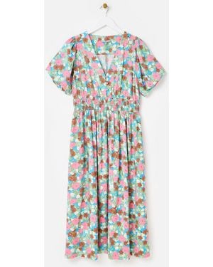 Oliver Bonas V-Neck Puff Sleeve Midi Dress - White